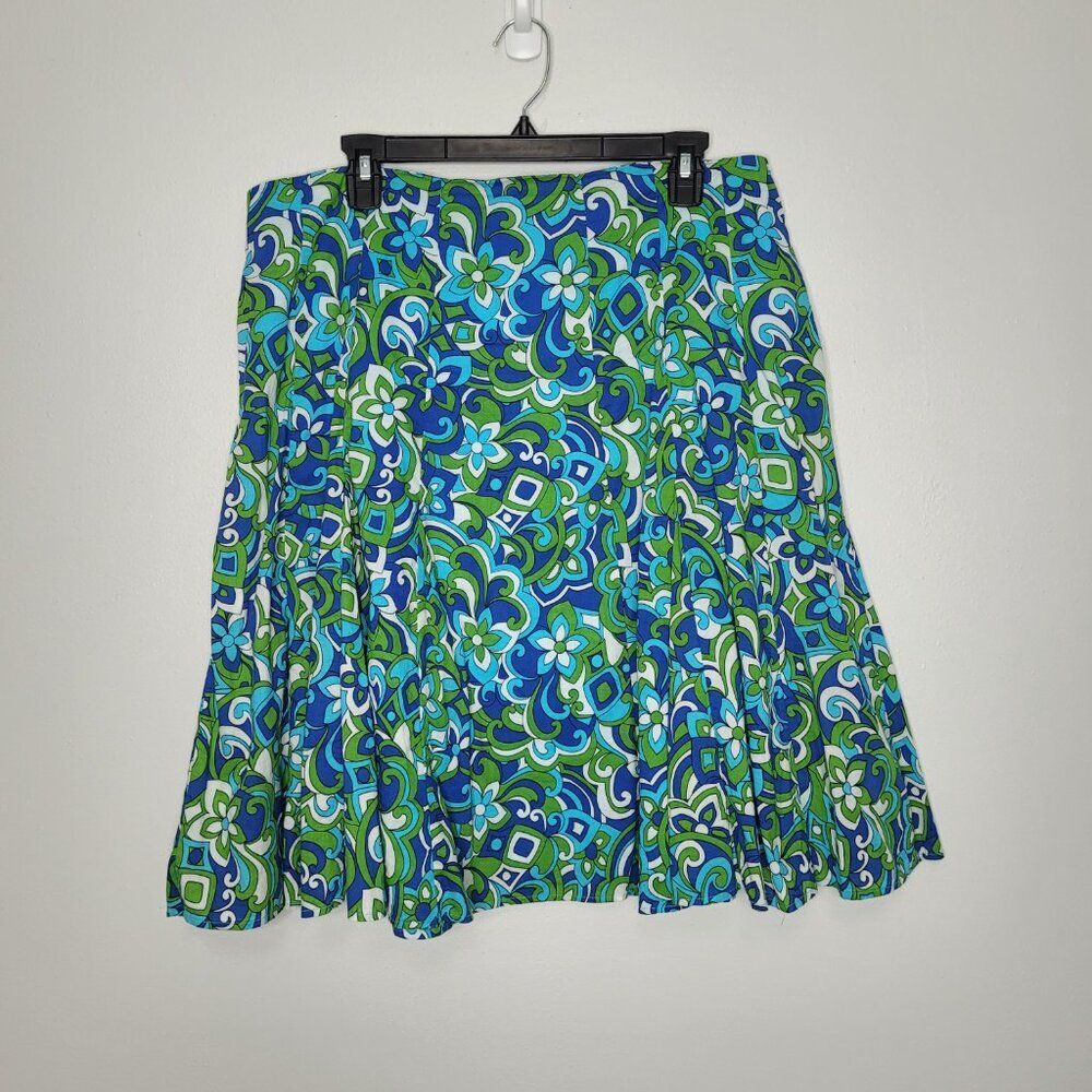 Vintage Y2k green blue groovy print abstract cotton funky bold skirt size 14